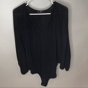 Zara Black Plisse Batwing Bodysuit